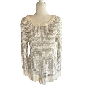 Sunny Leigh Ivory Crochet Knit Ribbed Sweater Tunic Top Size L